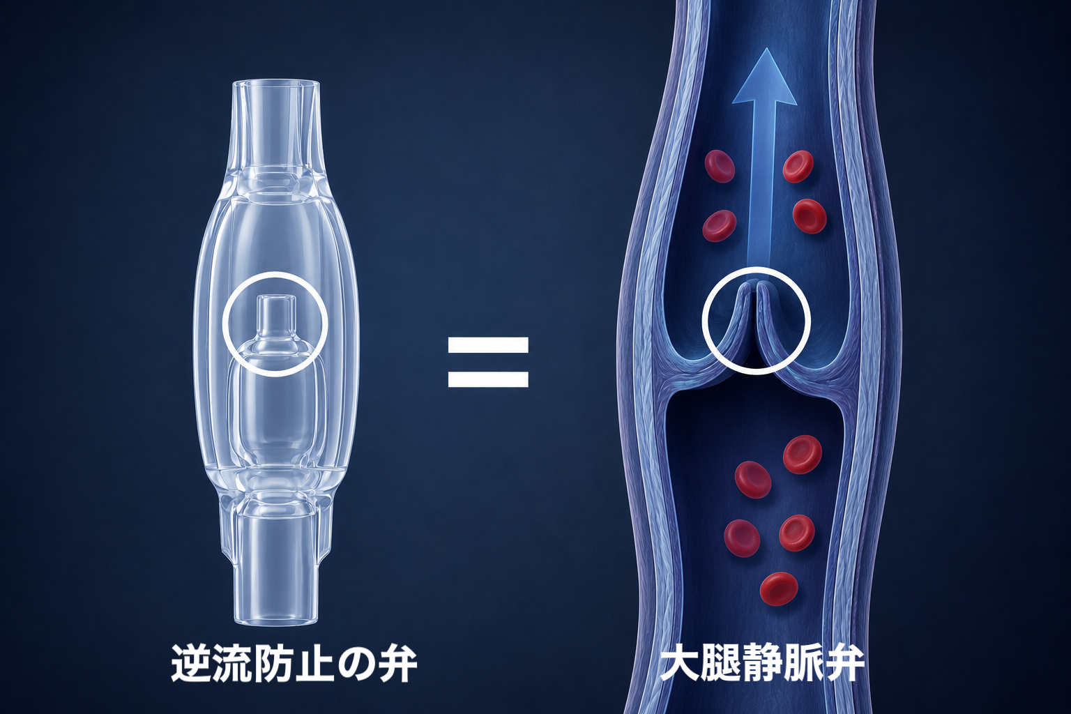 逆流防止の弁 = 大腿静脈弁(Bio-Mimic設計)